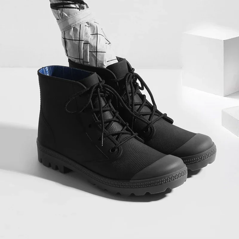 Fishing Boots - Winter Men Rain Boots Lace-up Ankle
