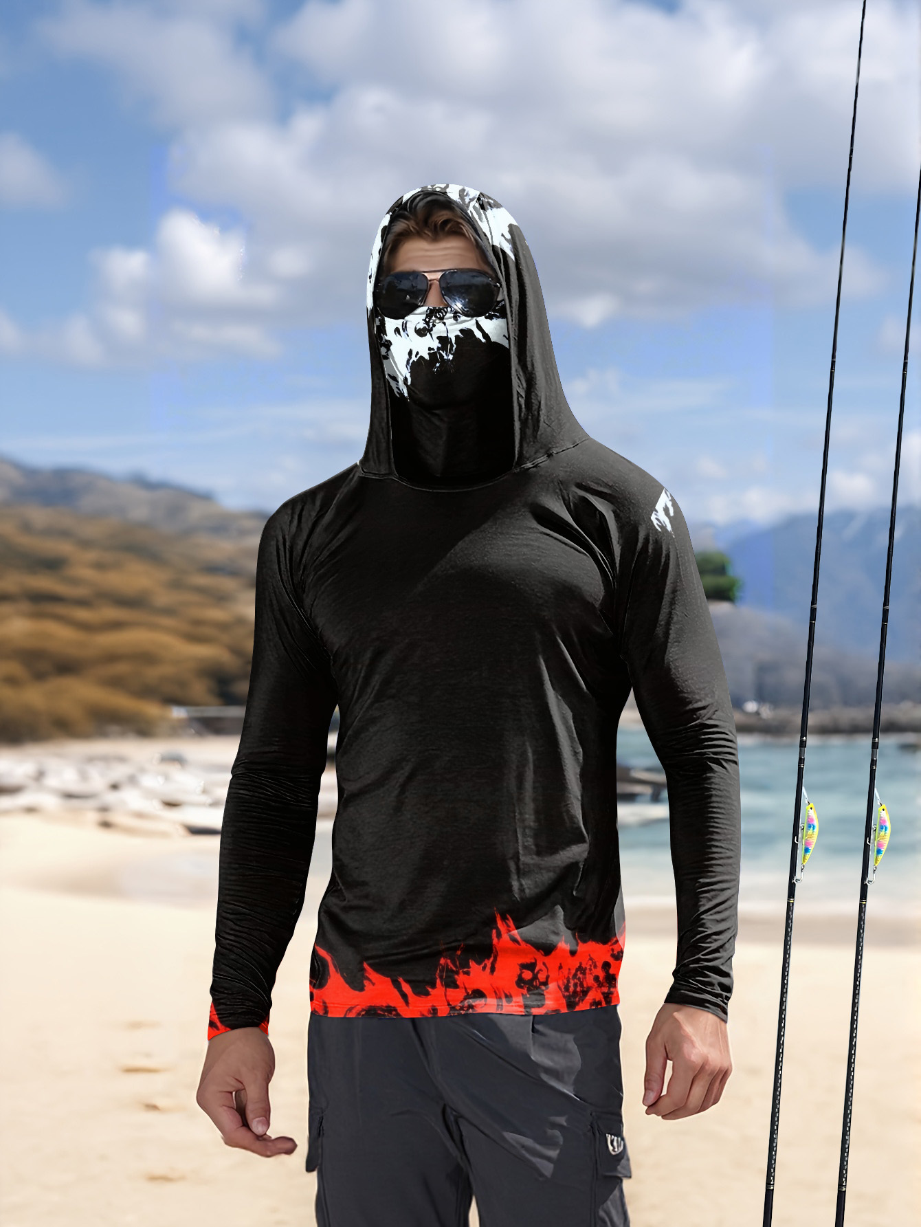 Men Hood Fishing Shirt long sl - Fishing Shirt Uv Protection review and price